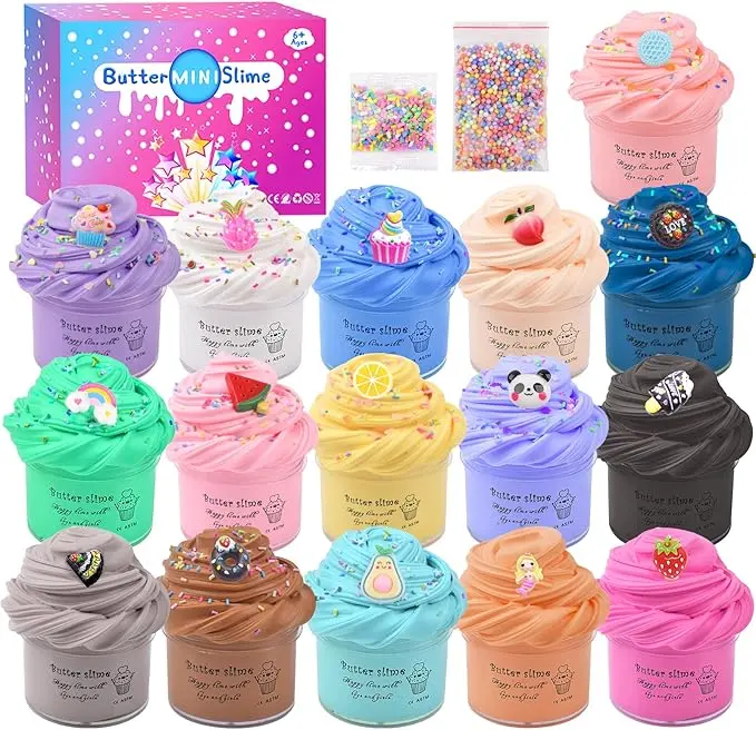 Halloween Fall Gift 16 Pack Butter Slime Kit with Scented DIY Slime for Girls and Boys, Super Soft, Non-Sticky Stress Relief Toy