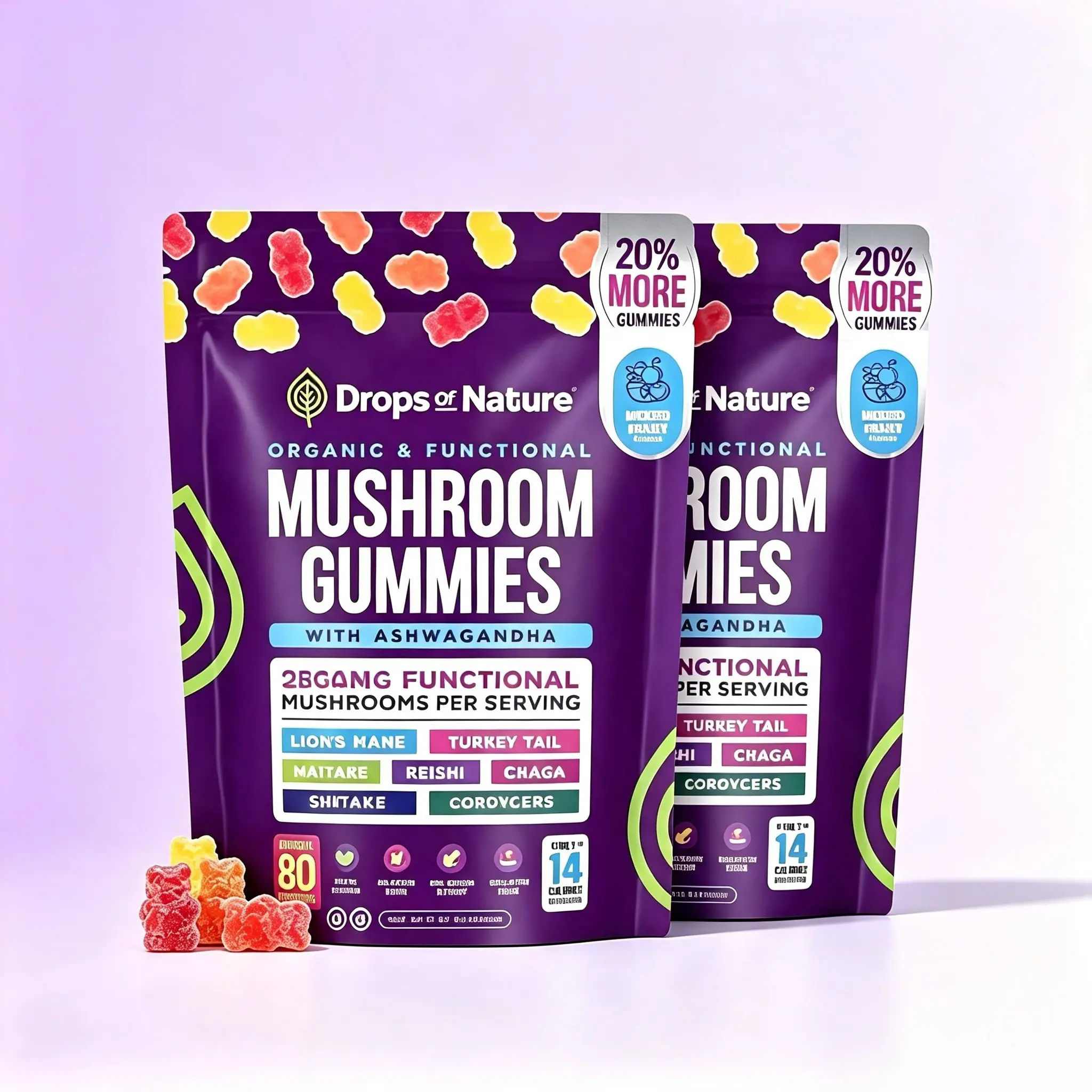 3-pack-combination-Mushroom Gummies Featuring Lion’s Mane, Organic Reishi, Turkey Tail, Boosts Energy and Stamina Sports, and Fitness 80 Gummies, All Natural Sleep Gummy Supplement