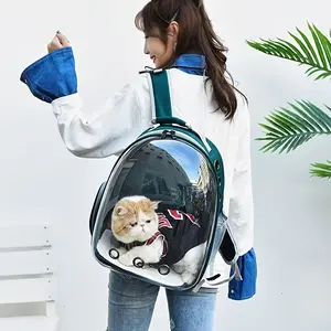 Transparent Visibility Breathable Pet Travel Backpack with 3 Straps for Cats - Blue PVC & Oxford Cloth, 9 Ventilation Holes, Non-Slip Bottom, Adjustable Straps, Animal Carrier