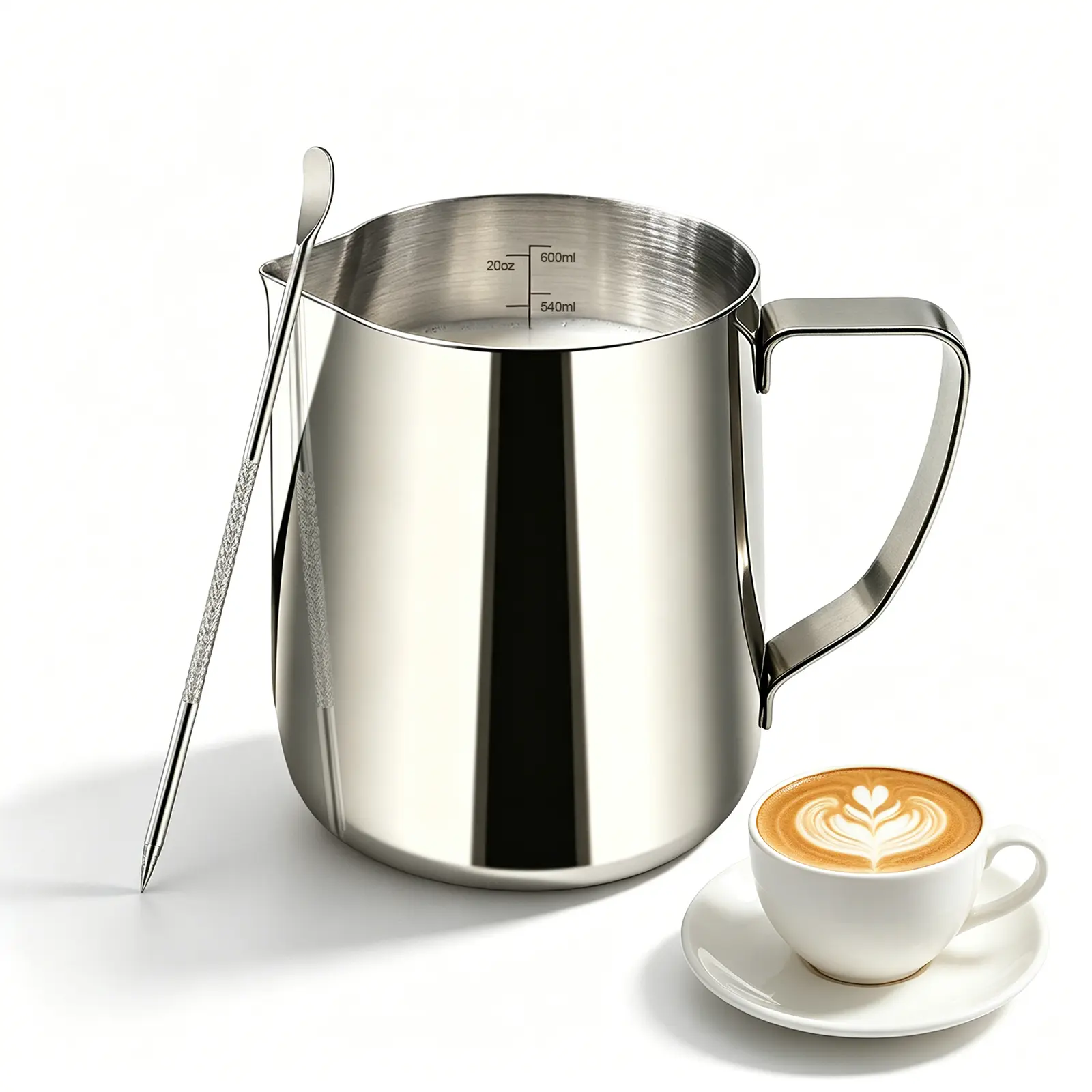 20oz Milk Frother Set, 304 Stainless Steel Milk Tank And Latte Art Pen, Graduated Milk Tank, Milk Frother Cup, Mother'S Day Gift, Coffee Making Tool