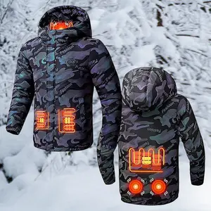 [Power Bank or Battery Pack Not included] Men's Heated Jacket Waterproof Puffer Coat with Hood Heated Insulated Camo Warm Lightweight Jackets for Men