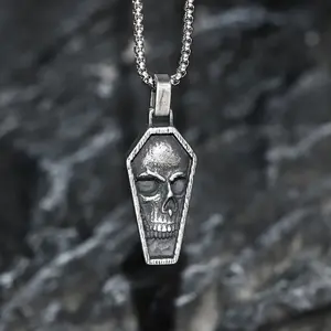 GTHIC Skull Coffin Punk Pendant for Men and Women Gothic Jewelry Gift Stainless Steel