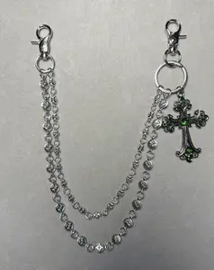 1pc Vintage Double Layer Cross Chain, Wallet Chain, Punk Jeans Chain, Pocket Chain, Men Keychain