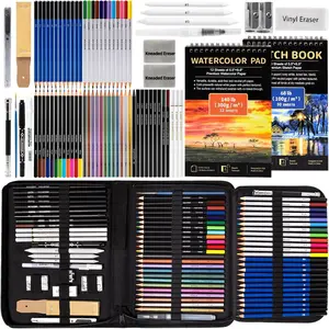 Art Supplies Drawing Pencils Set - 76 Pack Pro Sketching Kit with Sketchbook & Watercolor Pad, Includes Graphite, Charcoal, Watercolor & Metallic Pencils for , Teens, Adults
