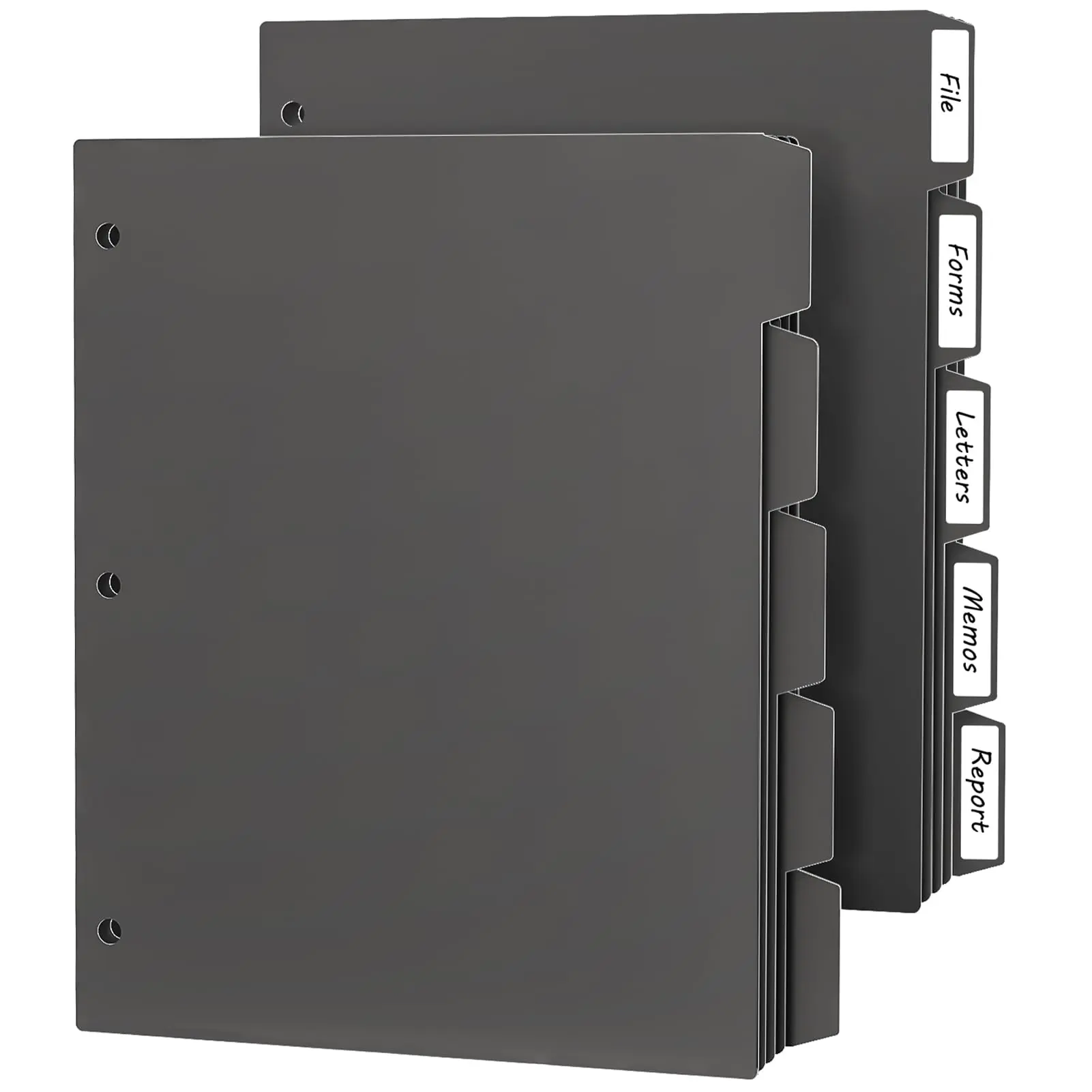 3 Ring Binder Dividers with 5 Tabs, 10 Pcs Binder Dividers, 1/5 Cut Letter Size Plastic Black, Sheet Protectors 8.5"×11" 3 Hole Punched Page Folder Dividers, Three Ring Binder Index Dividers