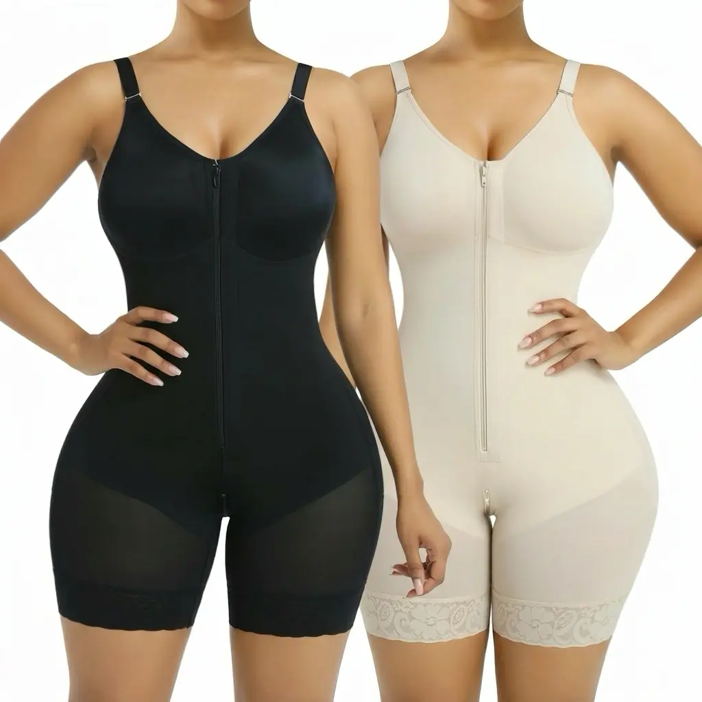 2 Piece Fajas Colombianas shapewear Tummy Control Butt Lifter Shaper with Zipper Crotch detachable shoulder strap Womenswear Minimalist