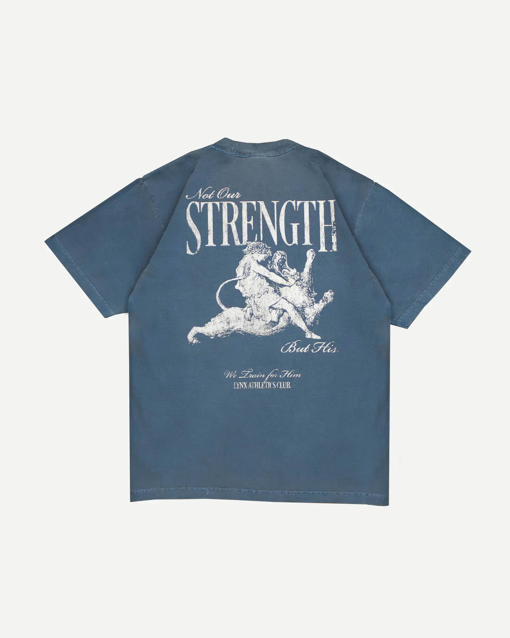 "HIS STRENGTH" OVERSIZED TEE IN WASHED DENIM Menswear Top