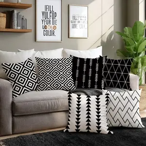 6 Piece Geometric Line Pillow Covers, Single-Sided Print, Simple Home Decor, Home Textile for Living Room Bedroom, No Pillows Included
