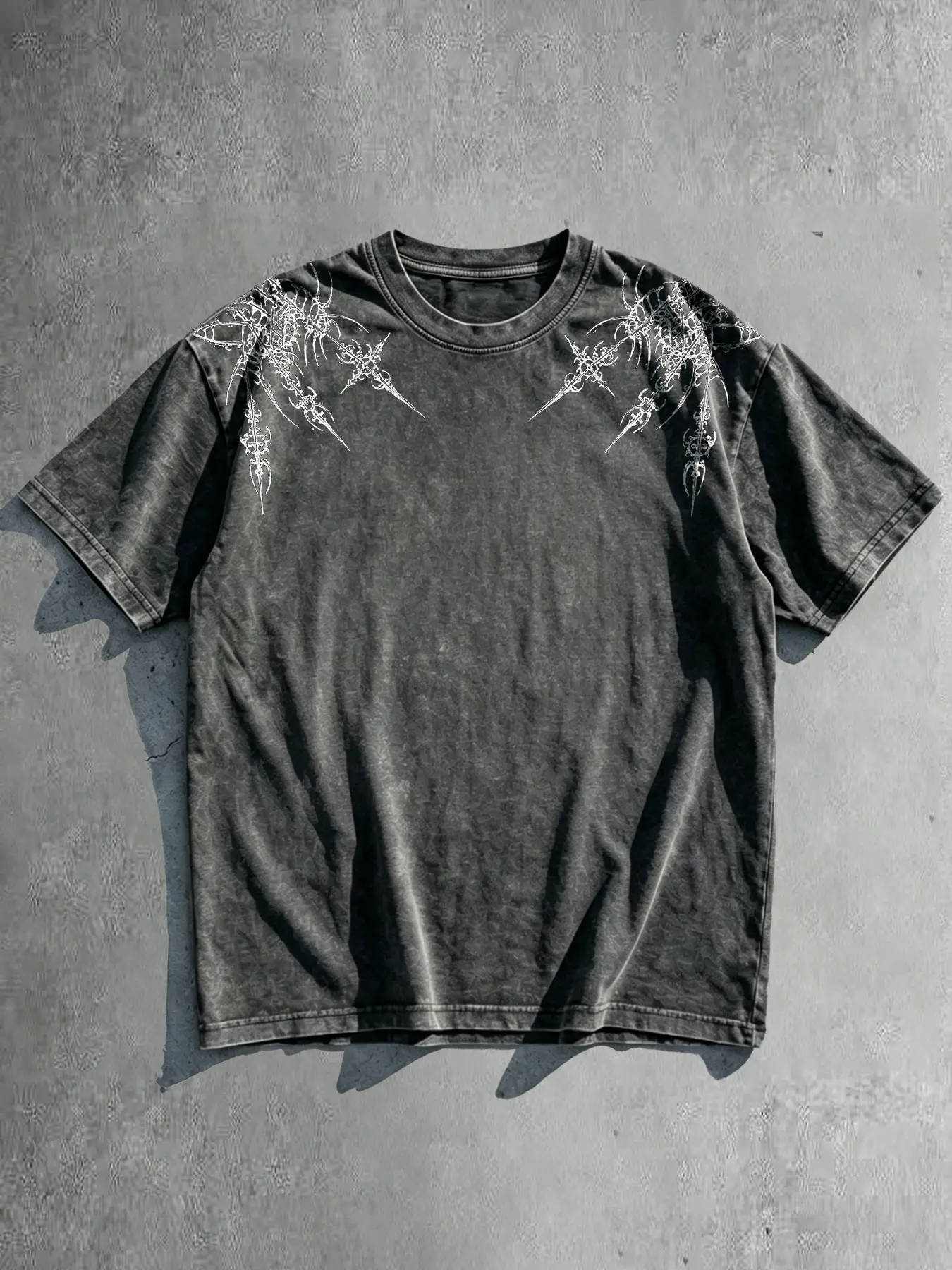 Unisex Y2K Gothic Print Round Neck Short Sleeve T-Shirt, Washed Cotton Material, Trendy Fashion Top for Men and Women, Comfortable Daily Wear