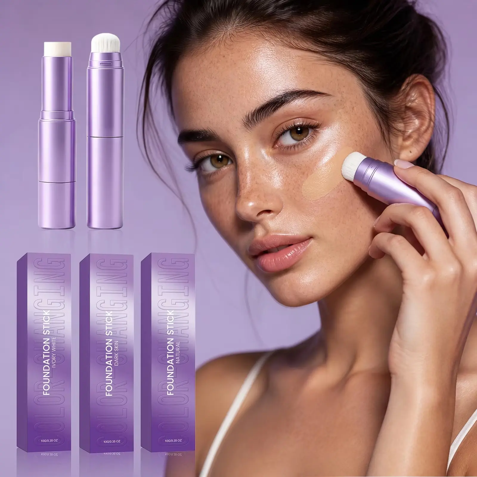 2-in-1 Color Changing Foundation & Concealer Stick, Lightweight Hydrating Formula, Natural Skin-Like Finish for All Skin Tones