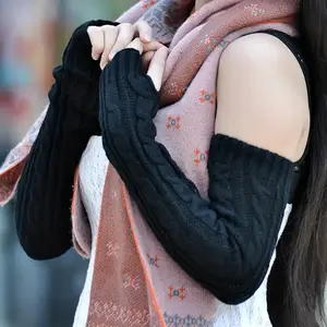 Women's Winter Warm Gloves, Elastic Knit Design, Long Pure Color, Windproof Outdoor Activities, Washable Fashion Accessory