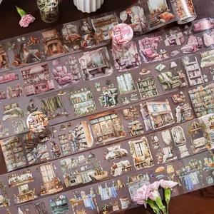 Reading Time Pattern Washi Tape, 6 Counts/set Waterproof PET Self Adhesive Decorative Tape, DIY Decorative Sticker for Scrapbooking, Journaling, Gift Wrapping, Scrapbook Materials