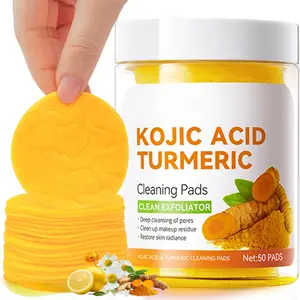 Turmeric Kojic Acid Cleansing Pads, 50 PCS Turmeric Pads for Face Dark Spots Cleansing & Exfoliation
