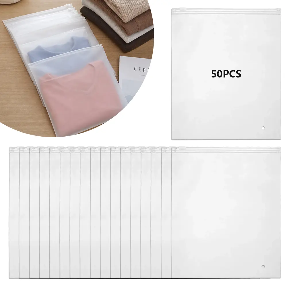 50 Pack Extra Large Clothing Bags, 35x40 Inch Frosted Poly Packaging with Reclosable Zipper, 3 Mil Heavy Duty with Vent Holes for Shipping Clothes, 50Pcs