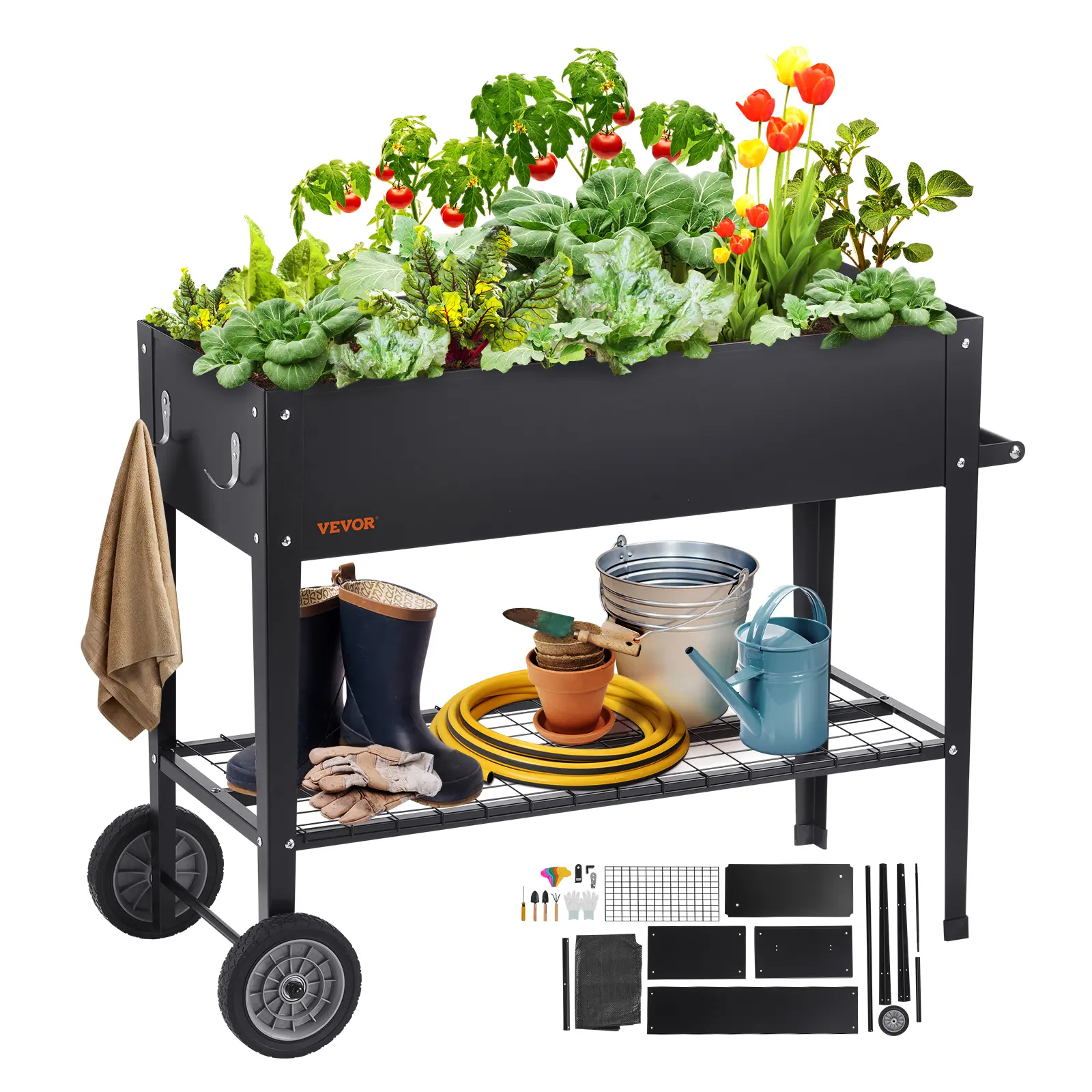 【Summerfinds】VEVOR Raised Garden Bed 42.5 x 19.5 x 31.5 inch Galvanized Metal Planter BoxElevated Outdoor Planting Boxes with Legsfor Growing Flowers/Vegetables/Herbs in Backyard/Garden/Patio/BalconyBlack
