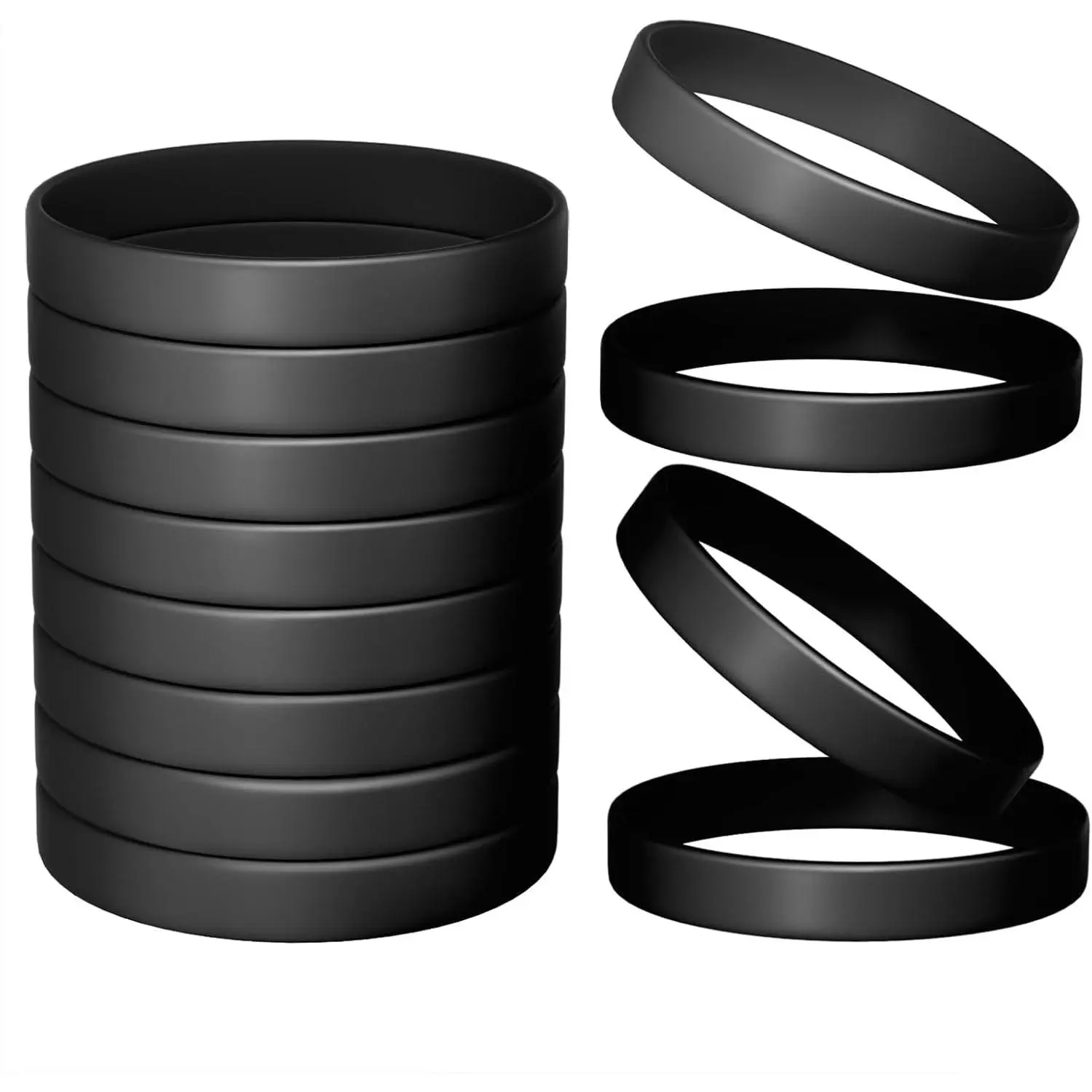 12-Piece Unisex Silicone Bracelets, Black Blank Wristbands for Adult Party Favors (Festive & Party Supplies)