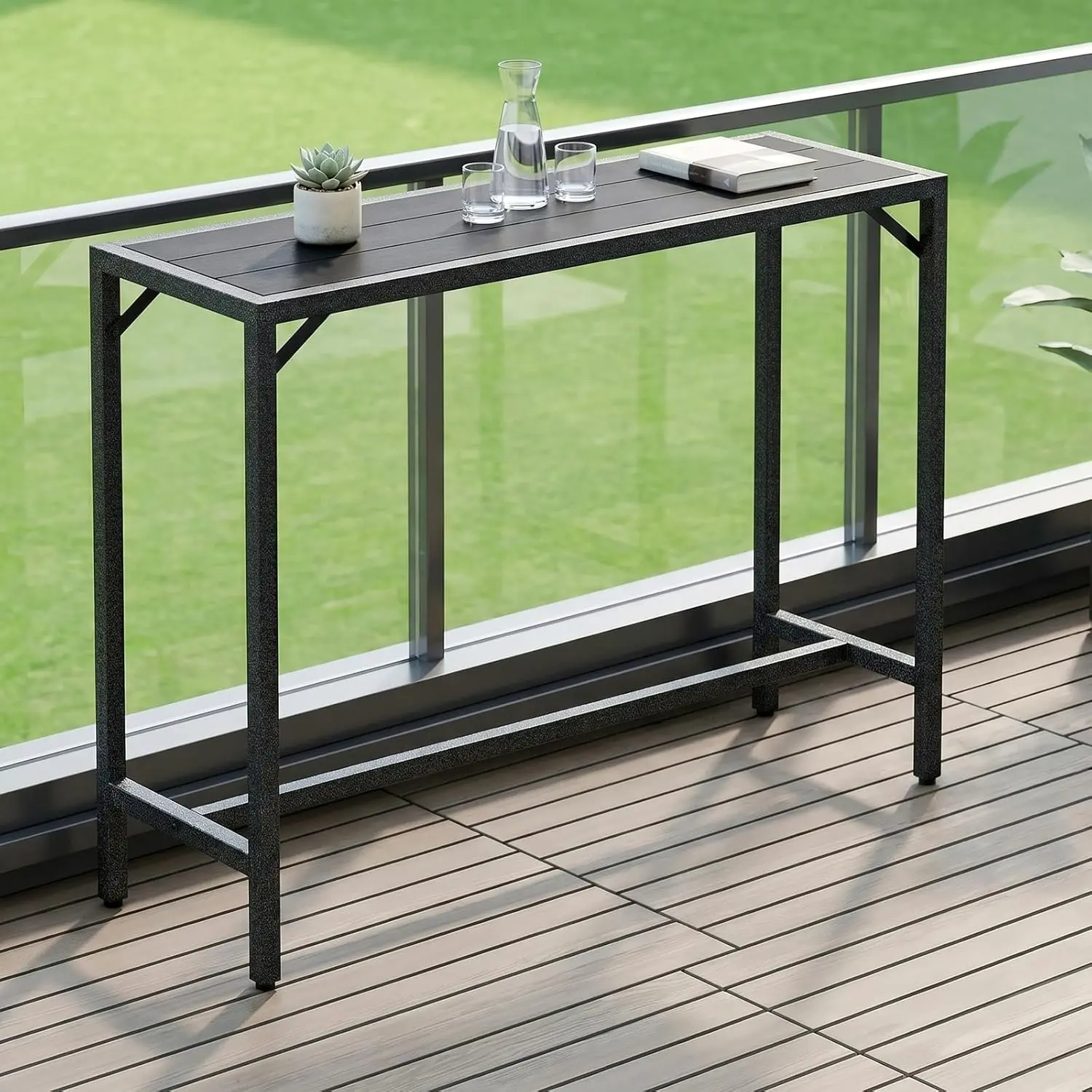 Arlopu Outdoor Bar Table, 40/47/55" Patio Counter Height Table, High Top Furniture w/HDPE Top, E-Coating & Hammer-Finish Frame, Adjustable Foot, All Weather for Hot Tub,Balcony,Poolside,Kitchen homeessentials