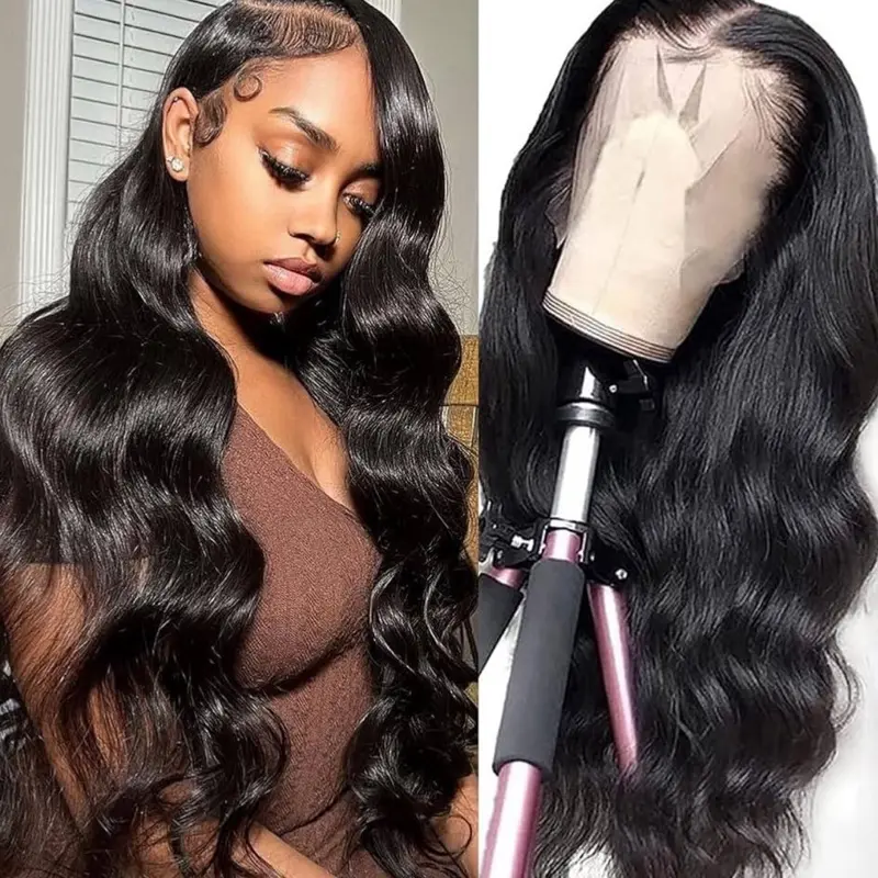 QUANDIAN 13x6 Balayage HD Lace Front Wig 100% Human Virgin Hair 200% Density Body Wave Wig with Elastic Band, Ideal for Beginners