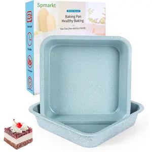 2-Pack 8 inch Square Non-Stick Baking Pan for Cakes Lasagna Brownies Even Heating Easy to Clean Light Blue
