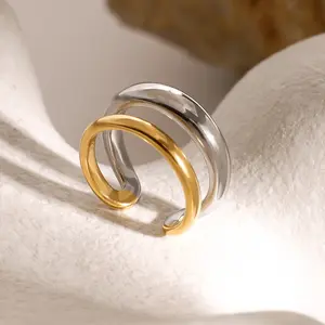 Adjustable Chunky Two Tone Double Rings Design - Versatile Fit for Everyday Wear