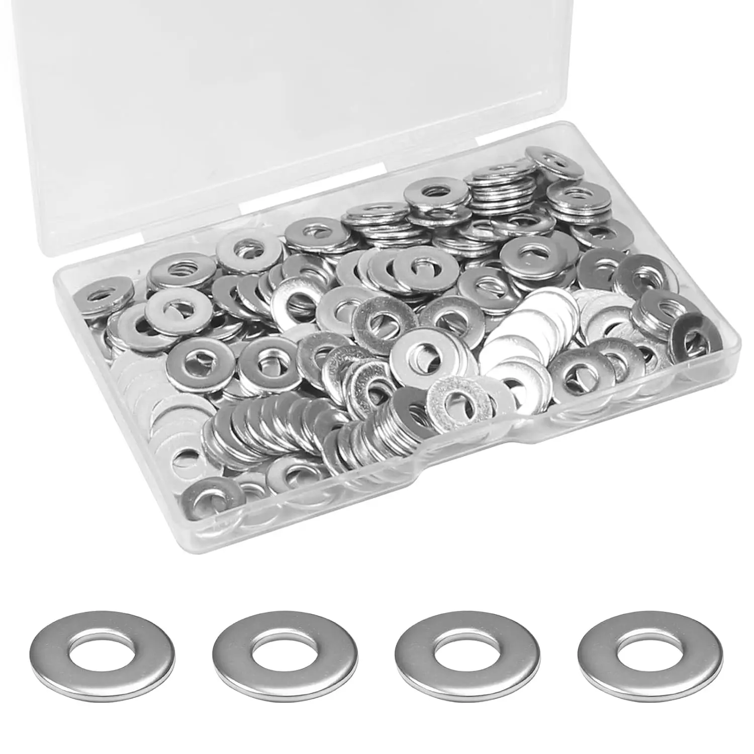 304 Stainless Steel Flat Washers - 200 Count 8# Size, 7/16'' OD SAE Washers, Rustproof Fasteners for Screws, Household Appliances, Appliances, Hydraulic Fittings, Automotive Projects