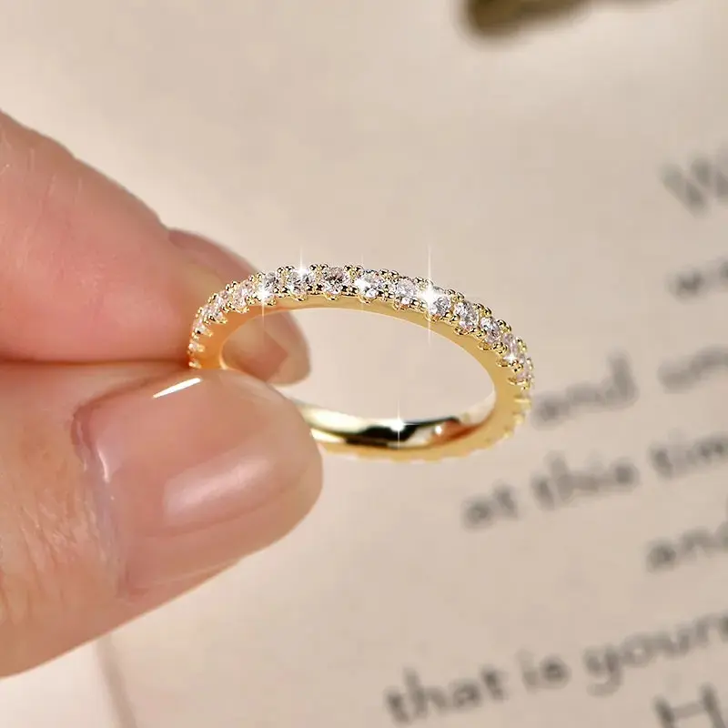 Anziw 2mm D Color Full Moissanite Ring for Women Sparkling Wedding Eternity Band 14k Gold Filled Wedding Engagement Ring Jewelry