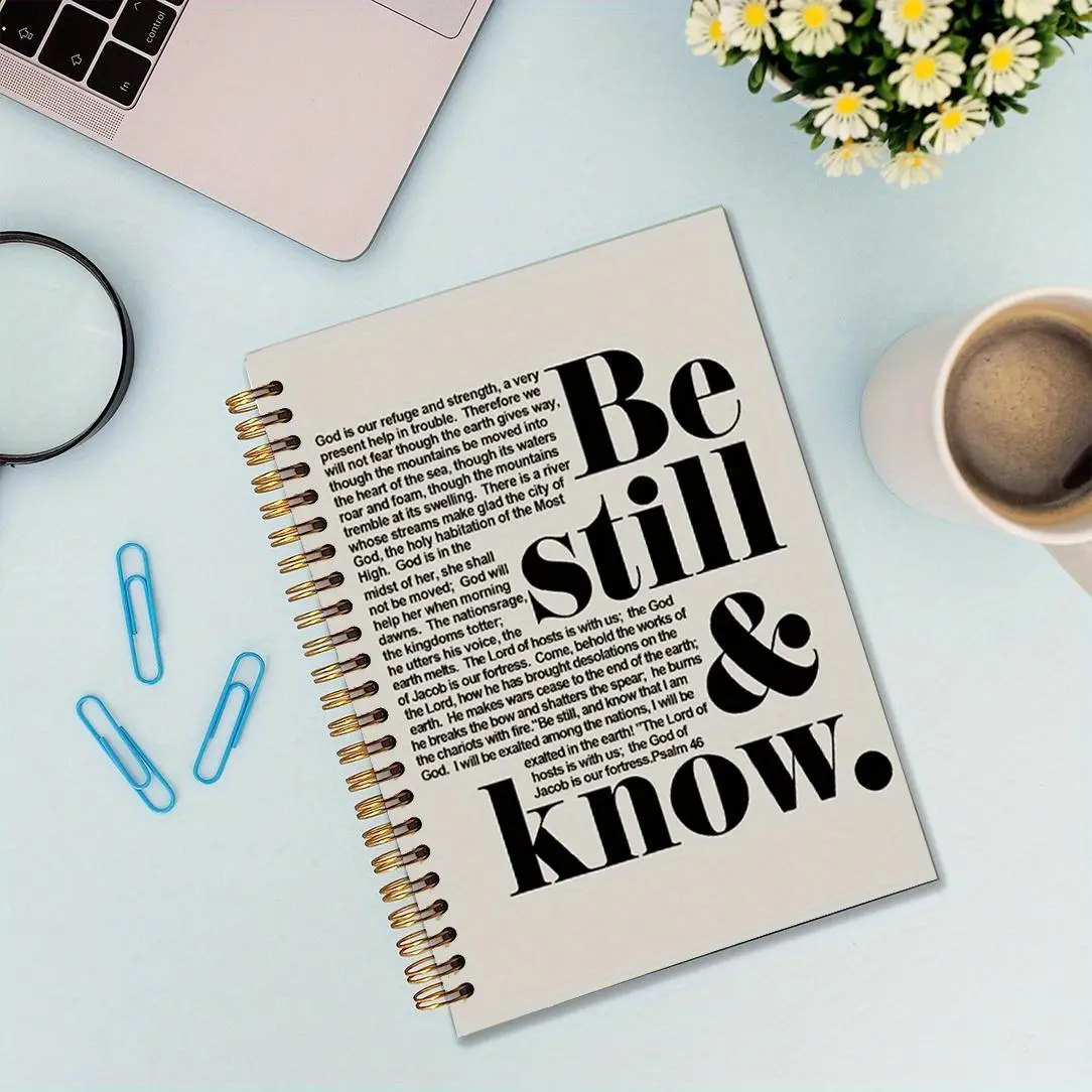 Be Still & Know Letter Pattern Spiral Coil Notebook, Spiral Bound Notepad, 1 Count 50 Pages Inspirational Mental Health Notebook Journal, Journaling Notebooks, Gifts for School Counselor Therapist, Daily Devotional Journal