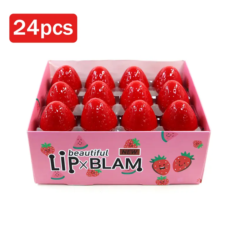 QIUFSSE 24PCS Strawberry Lip Balm Set - Portable Stick Form All-in-1 Kit for On-The-Go & Sharing, Waterproof Tint, Alcohol-Free, Long-Lasting, Smudge-Proof, Brightening, Hydrating Moisturizing Lip Care Product
