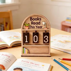 Wooden Annual Reading Count Display Piece, Track Up to 999 Books, DIY Text with Base, Office Book Decor, Home Office Decoration, Gift