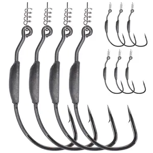 Bombrooster Weighted Twist Lock Fishing Hooks, Offset Weedless Soft Plastic Swimbait Drop Hooks for Bass, 3/0 4/0 5/0 Sizes, Pack of 10