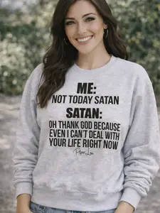 Women's "Satan Oh Thank God" Graphic Crewneck Sweatshirt