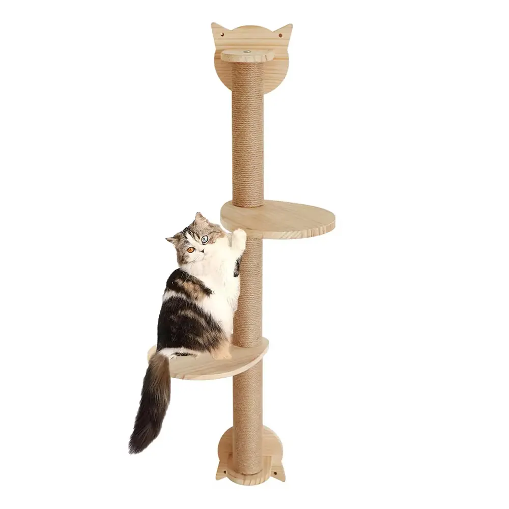 Sisal scratching post double jump platform 41 inch cat tree with scratching post, 2 perch platforms, wall-mounted sisal scratching board hammock, suitable for cats to climb, play and rest Vertical Scratcher Wood #SummerSale
