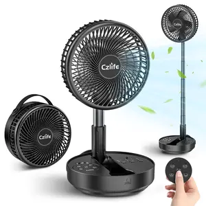 Czlife F9 Portable Fan, 10000mAh Rechargeable Battery Powered Travel Fan for Sleeping Camping Bedroom Outdoor, Cordless Floor Desk Fan, Oscillating Folding USB Fan with Remote,New Arrival, 4 Speed, Timer, 7.7"