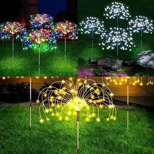 60/90/120/150/200/240 LED Solar Fireworks Lamp Outdoor Grass Globe Dandelion Flash String Fairy lights For Garden Lawn Holiday