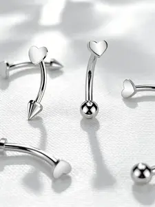 4 Piece Set 16g 316 Stainless Steel Heart & Spike, Ball Eyebrow Piercing Jewelry, Vertical Labret Studs for Ear Nose Lip Accessories Body Piercings Body Jewelry