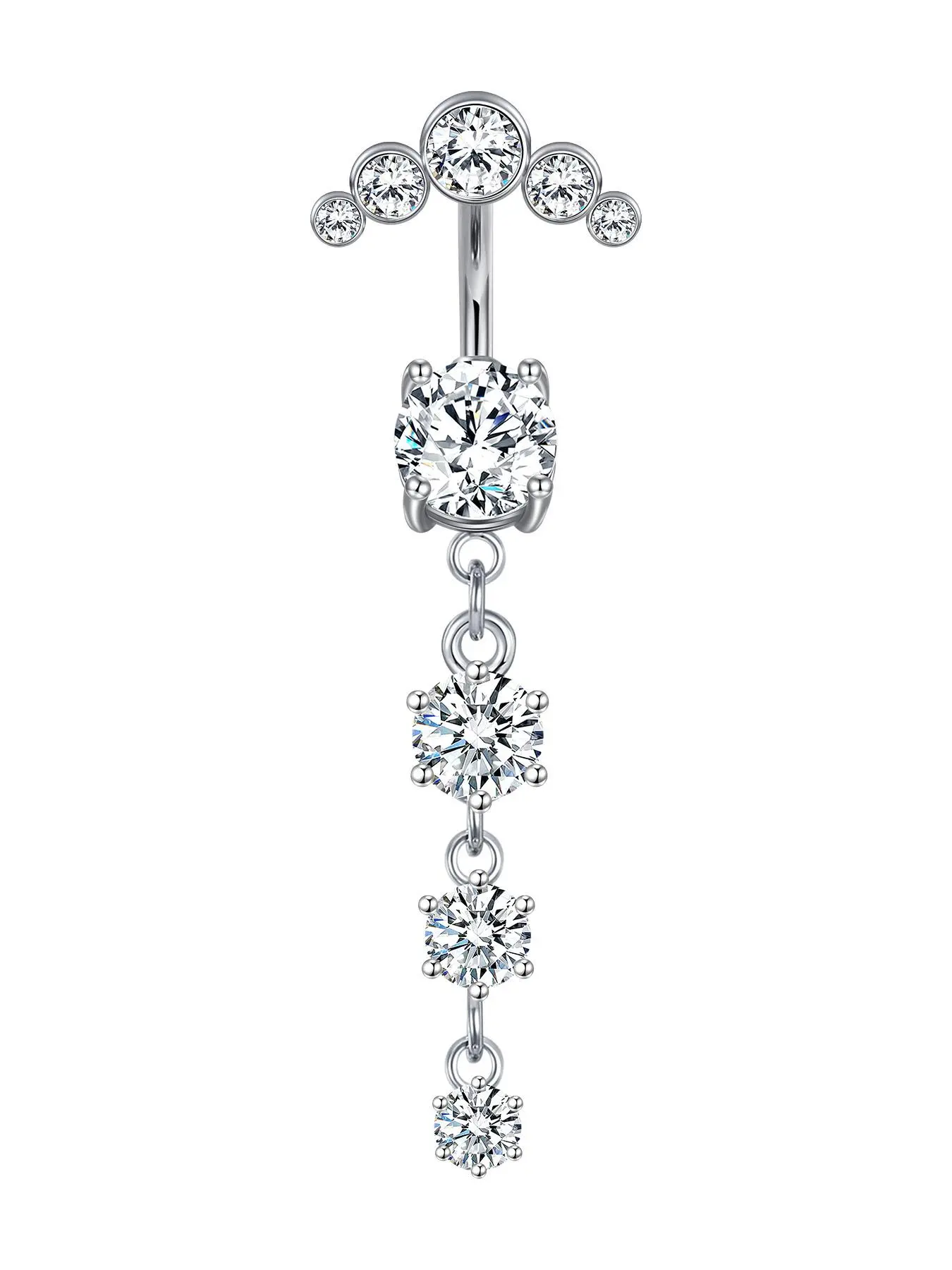 1 Piece Trendy Stainless Steel Navel Ring, Belly Button Ring, Rhinestone Decorated Navel Ring, Casual Fashion Body Piercing Jewelry, Body Jewellery for Women and Men