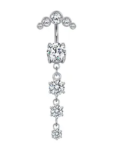 1 Piece Trendy Stainless Steel Navel Ring, Belly Button Ring, Rhinestone Decorated Navel Ring, Casual Fashion Body Piercing Jewelry for Women and Men