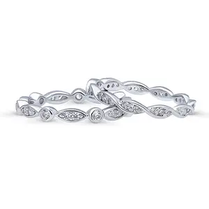 BERRICLE Sterling Silver Bubble Woven Rings Stackable Eternity Band Ring Set for Women, Bezel Set Round Cut Cubic Zirconia CZ