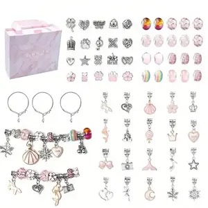 DIY Fashion Jewelry Making Kit 64 pcs Set with 60 Bead Charms & 3 Bracelets for Handmade Jewelry Ideal Gifts for Birthday Christmas New Year Valentine's Day
