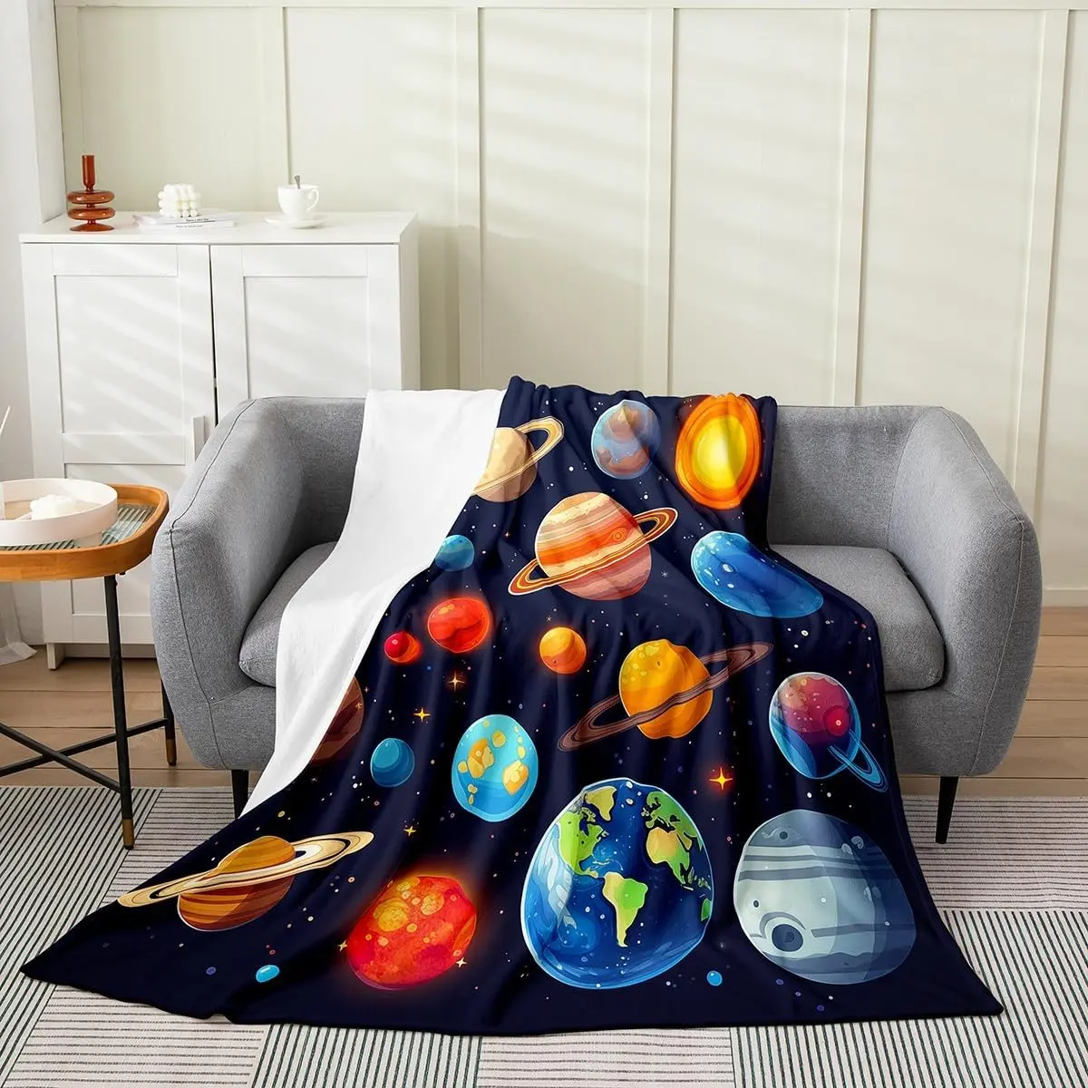 Feelyou Black Space Solar System Graphic Flannel Throw Blanket - Decorative, Fluffy Soft, Lightweight Cozy, Soft Lightweight - 30"Lx40"W, Warm Bedding/Room Accent for Toddlers, Indoor/Outdoor Use, Decorative Blanket, Fluffy Soft Blankets