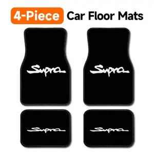 4-Piece Toyota Supra Logo Print Car Floor Mats Universal Fit Auto Floor Liner All Weather Protection Non-Slip Carpet, Black Car Mats with White “Supra” Script Design for JDM and Supra Car Enthusiasts