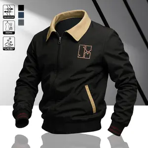 Men’s color-block varsity jacket with a turn-down collar, made from lightweight, abrasion-resistant fabric. Features zippered pockets and an American vintage style. Comfortable for campus wear. Available in matching styles for couples. Spring/Summer jacke