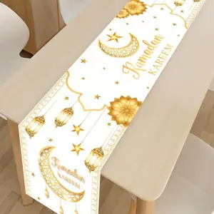 1Pcs Ramadan home decoration table runner, elegant platinum desktop decoration, durable polyester material, suitable for dining table and living room decoration during Eid al Fitr in Mubarak