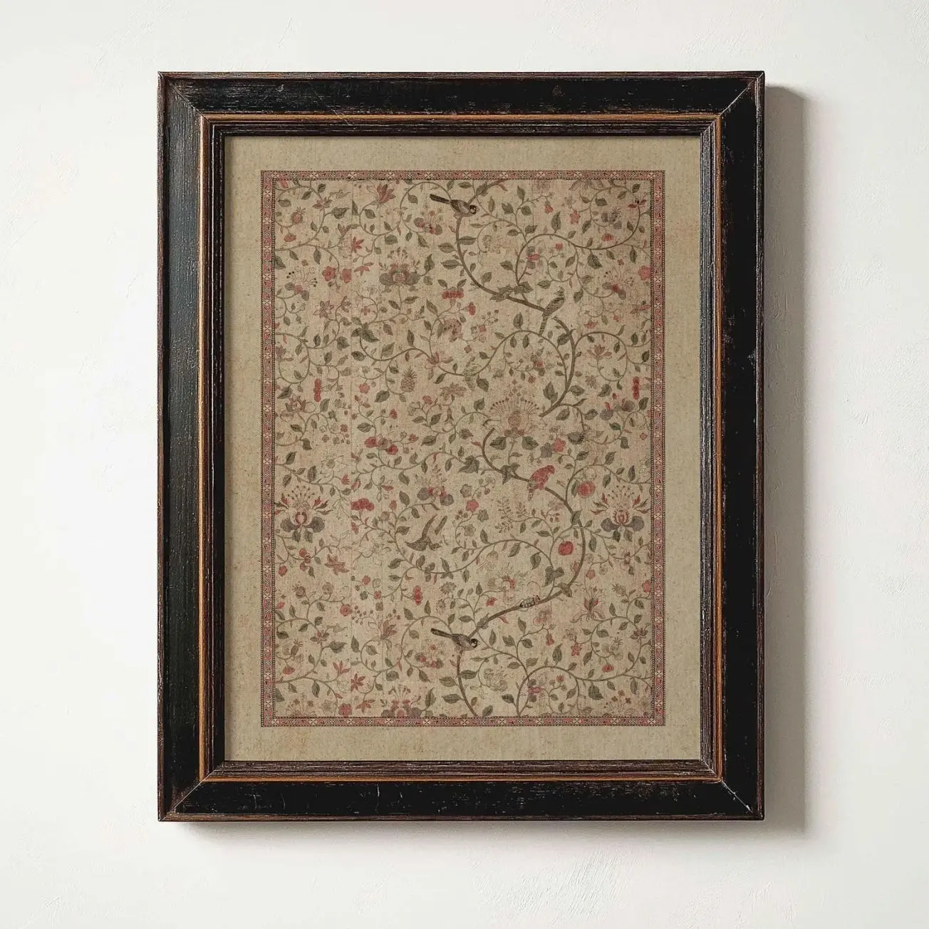Vintage Floral Bird Wall Art, Antique Botanical Tapestry Print, Ornate Decor I