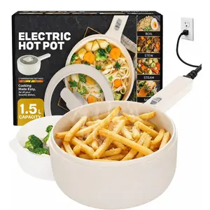 1.6-Qt Ceramic Electric Hot Pot - Non-Stick Sauté Pan with Lid, Steamer & Spatula, All-in-1 Rapid Cooker for Quick and Easy Meals (Simmer, Boil, Fry, Healthy Cooking), Power Adjustment, College Dorm Essential, 2026 New Kitchen Appliance