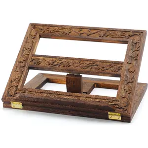 Adjustable Carved Wooden Bible Stand Folding Book Display Holder for Reading Religious Prayer Holy Book Missal Stand 12.99 x 10.04 Inches Dark Brown