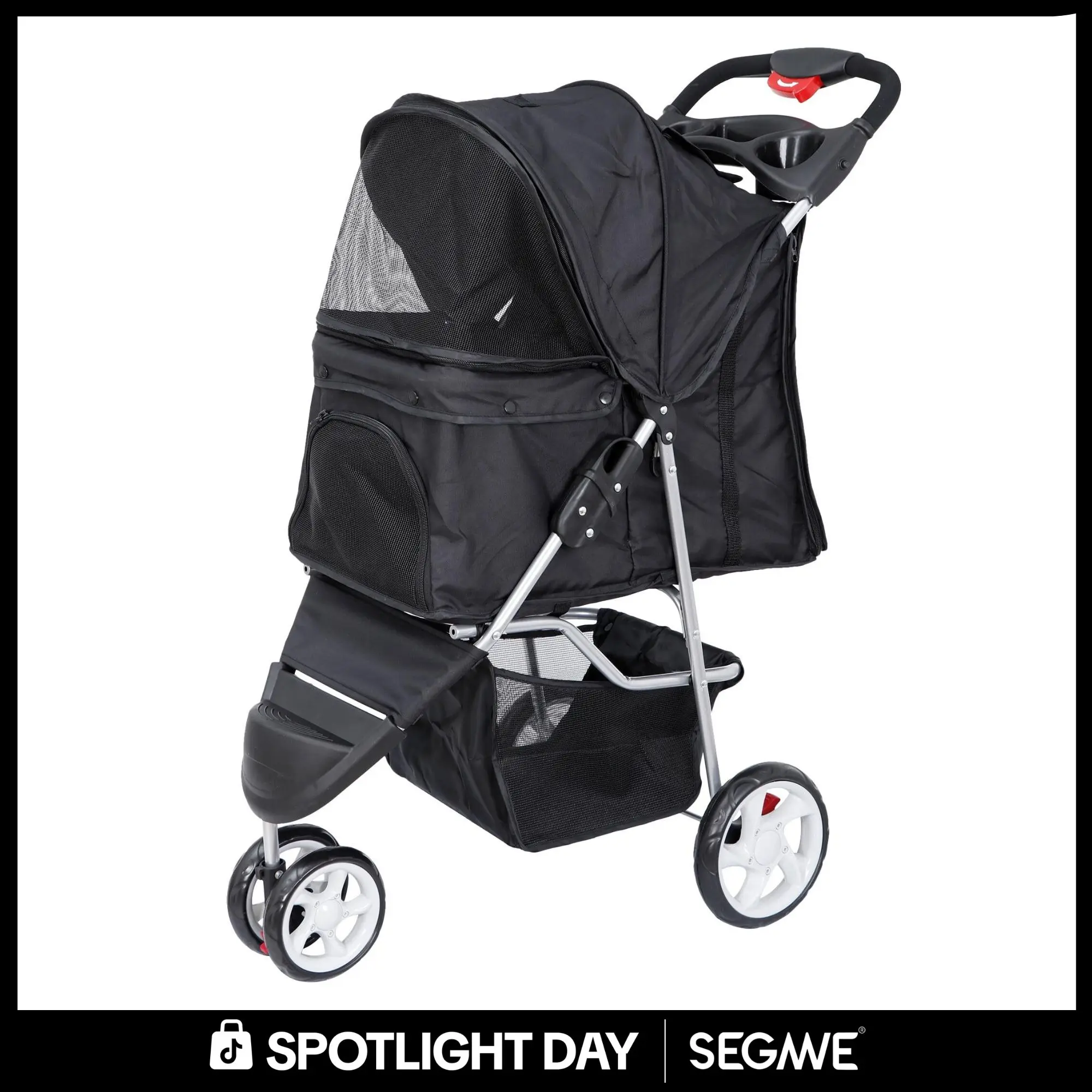 Segawe Foldable 3-Wheel Dog Stroller - Durable Pet Travel Carrier for Dogs & Cats, Outdoor-Use Stroller with Storage Basket, Stable 3-Wheel Structure,summerwins