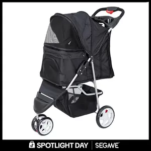 Segawe Foldable 3-Wheel Dog Stroller, Durable Pet Travel Carrier for Dogs & Cats, Outdoor-Use Stroller with Storage Basket, Stable 3-Wheel Structure