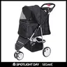 Segawe Foldable 3-Wheel Pet Stroller - Durable Metal-Frame Outdoor Dog & Cat Carrier, Thick Secure Fabric, Smooth Zipper Easy-Close Design, Mesh Windows, Gear Storage Basket, Stable Structure (21.3in x13in x20.9in), Reduces Joint Strain, 33 lbs Capacity