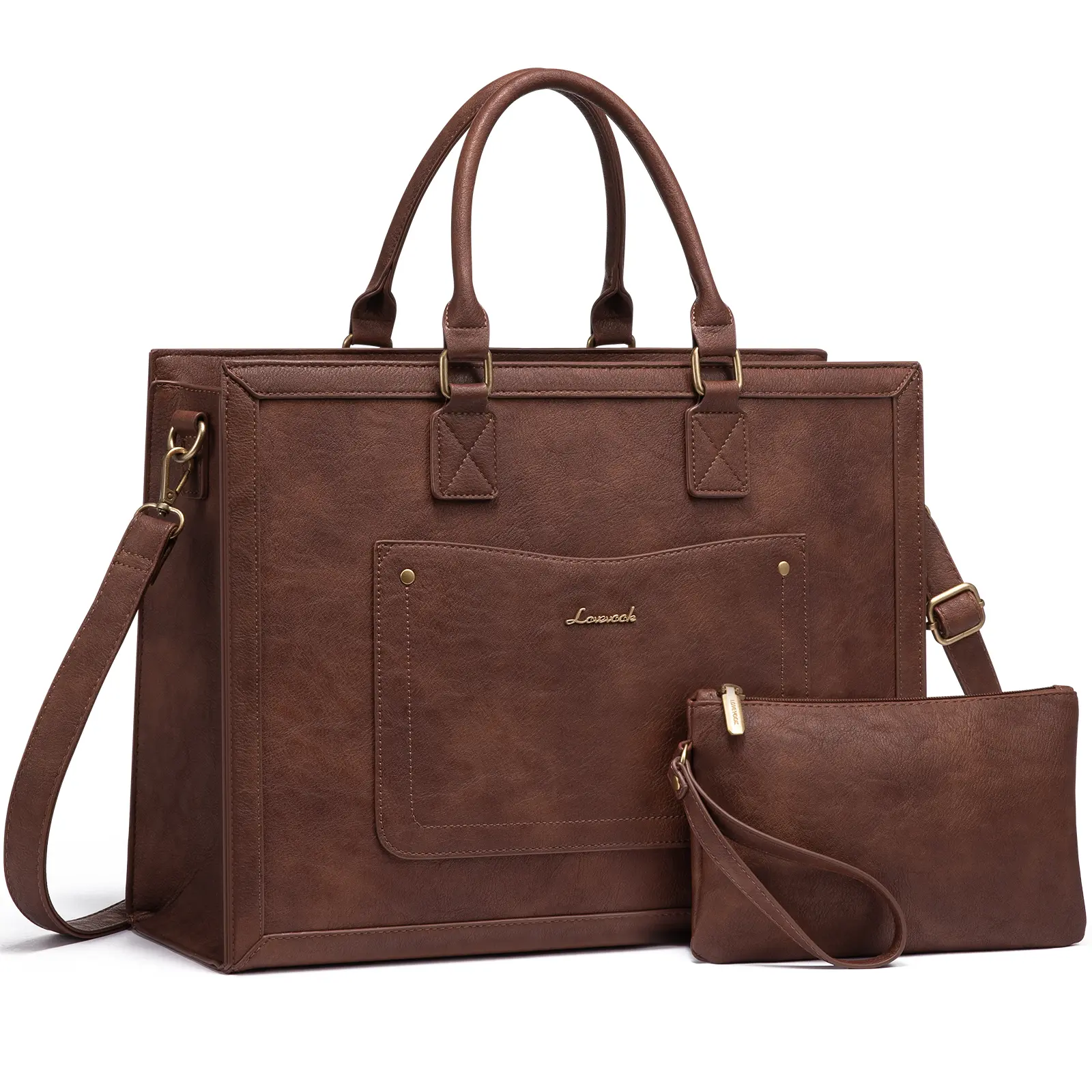 【NEW IN】LOVEVOOK Laptop Tote Bag for Women, 15.6 Inch Work Bags, Vintage Leather Tote Bag, Waterproof Computer Bags with Clutch Purse, Large Capacity Messenger Bag for Teacher College Business Office